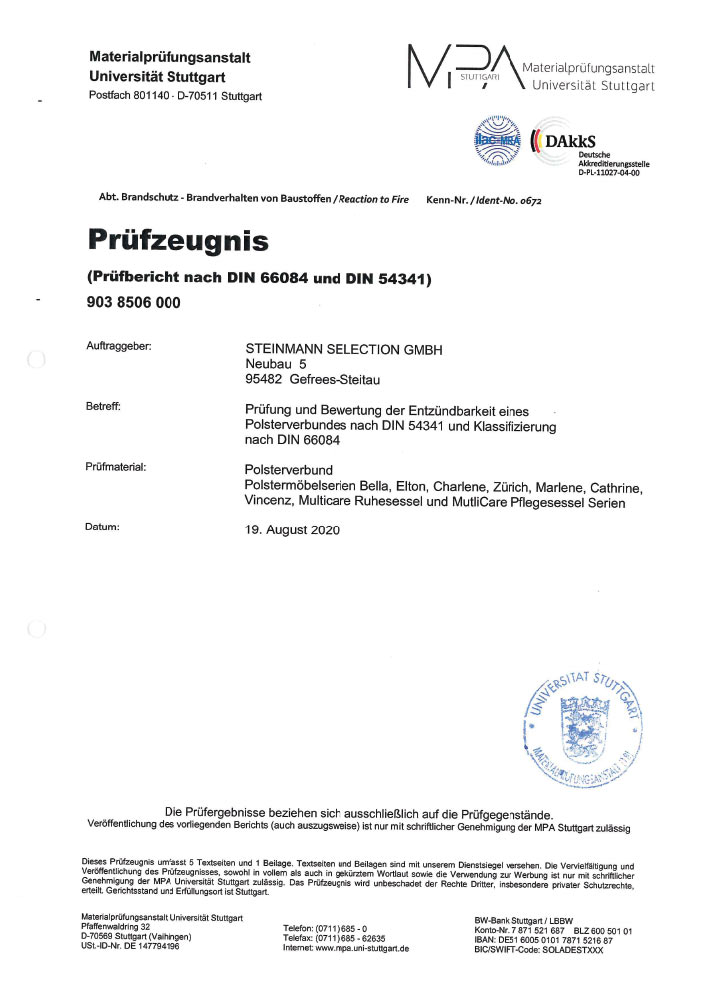 Pruefbericht 9038506000 Polsterverbund MPA Teilauszug 1 - Zertifizierungen