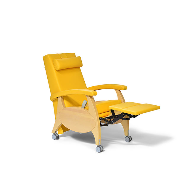 ruhesessel-hydraulische- verstellung-gelbes kunstleder-armlehnen gepolstert abwaschbar